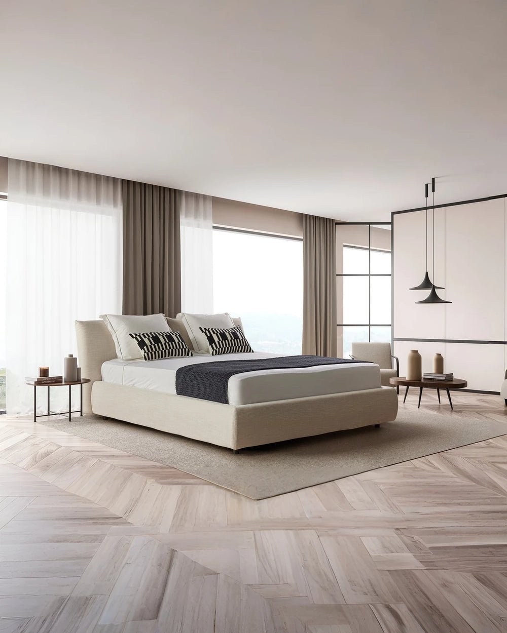 Gestoffeerd bedkader 180x200 cm in ecru