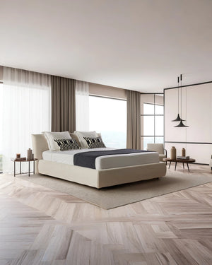 Gestoffeerd bedkader 180x200 cm in ecru