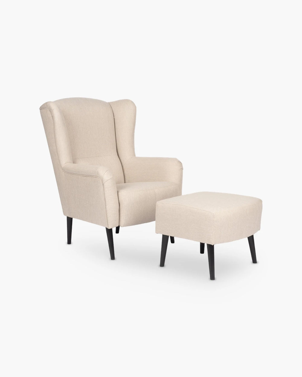Fauteuil met voetenbank in beige stof