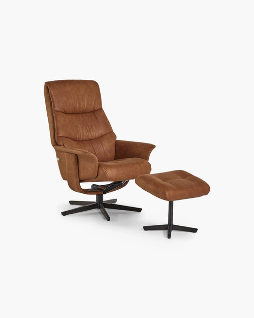 Relaxzetel met voetenbank in bruin stof