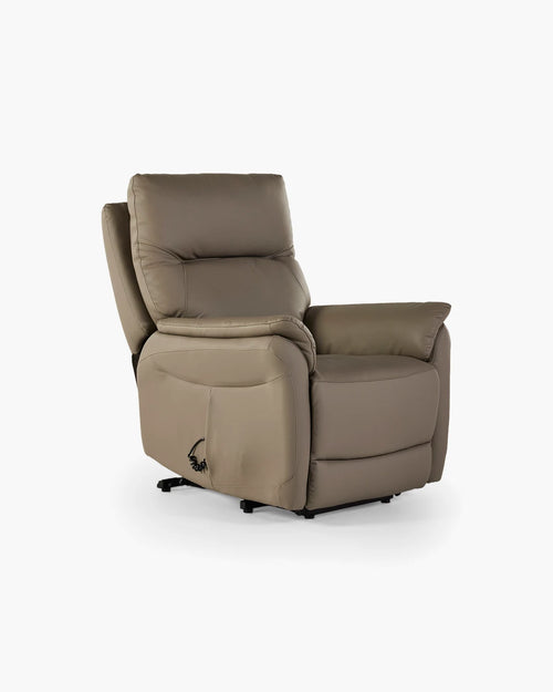 Elektrische relaxzetel met uitstaphulp in taupe leder