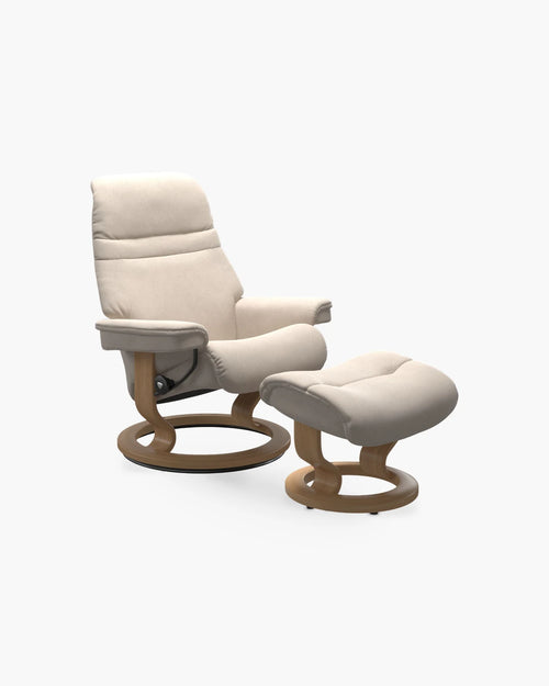 Fauteuil met voetenbank Sunrise Classic medium van Stressless in beige eik