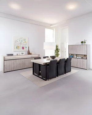 Dressoir in houtlook met zwarte elementen en verlichting, foto 3 van 3