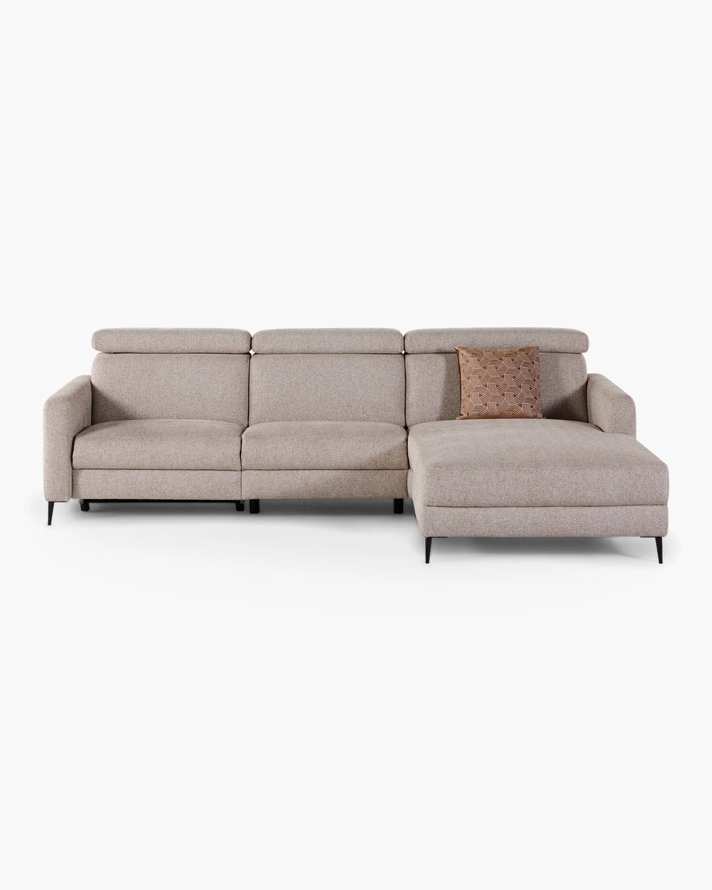 Hoeksalon met elektrische relax in beige stof
