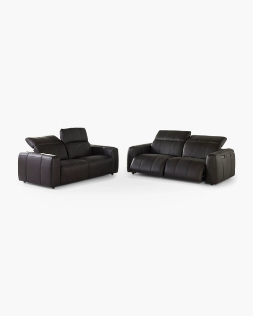 Salon met 2 elektrische relaxen in leder