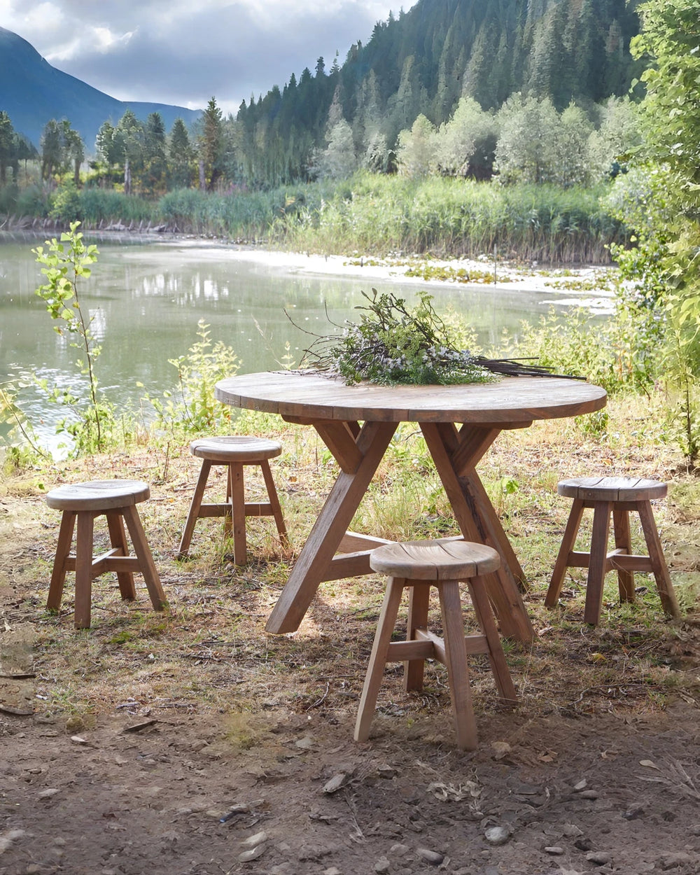 Ronde tuintafel gerecycleerd teak