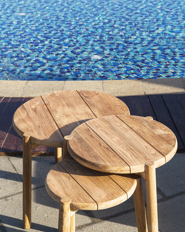Outdoor set van 3 bijzettafels teak, foto 5 van 5