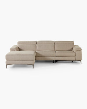 Hoeksalon met elektrische relaxfunctie in beige stof