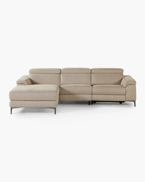 Hoeksalon met elektrische relaxfunctie in beige stof