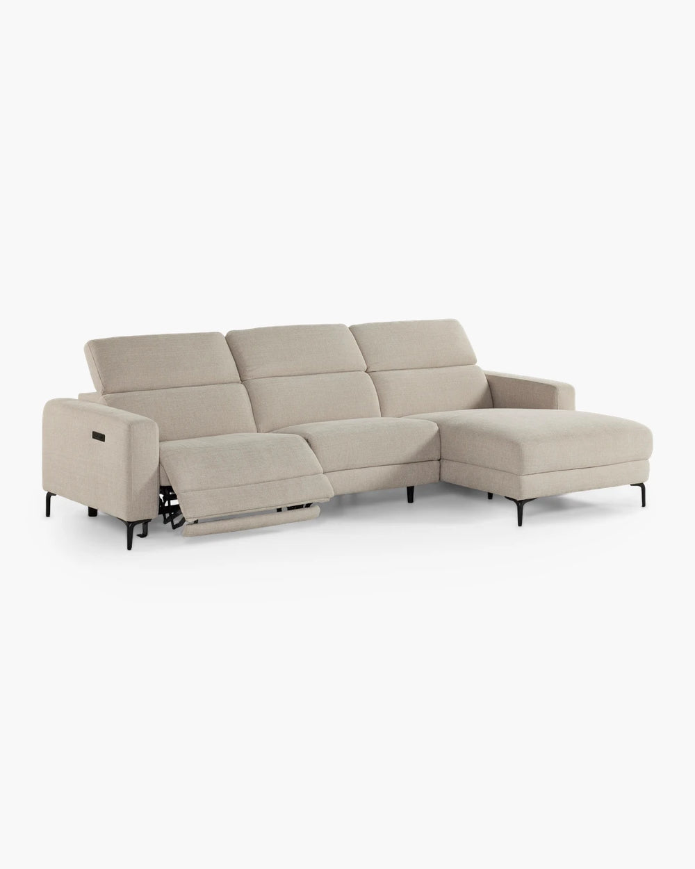 Hoeksalon met elektrische relax in beige stof