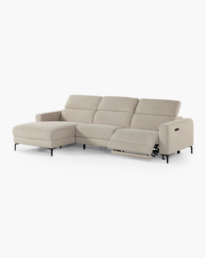 Hoeksalon met elektrische relax in beige stof