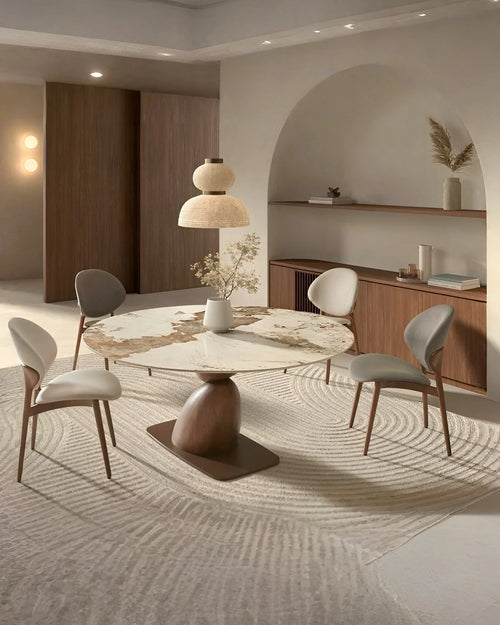 Ronde eettafel 160 cm in beige travertin