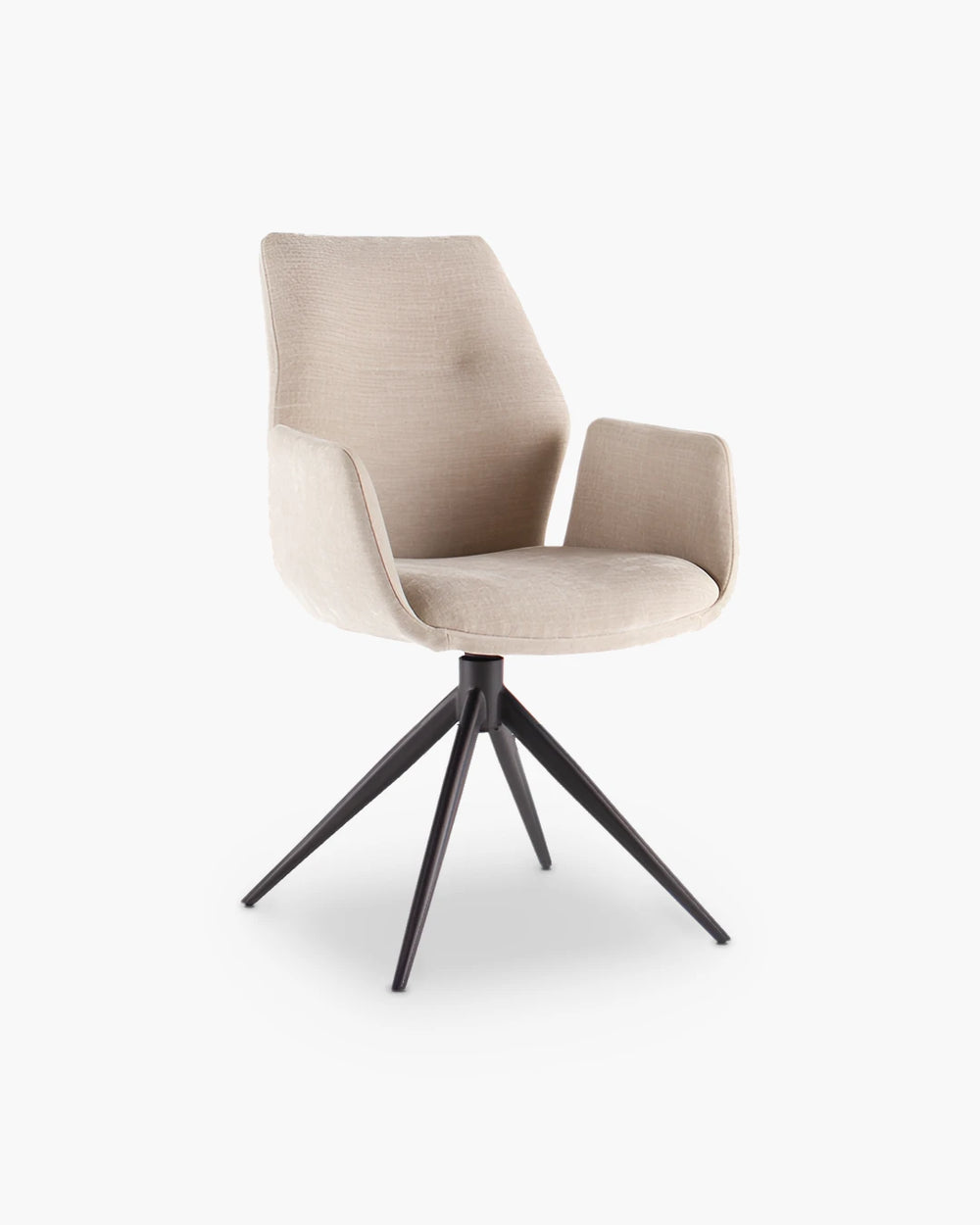 Draaibare eetkamerstoel met open armleuning in beige microvezel