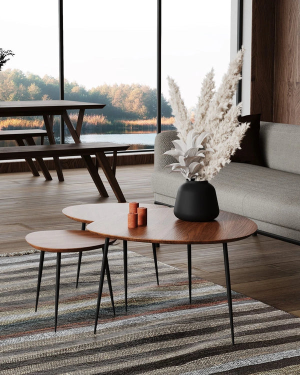 Set van 3 houten bijzettafels in retrostijl van Pomax, foto 3 van 6