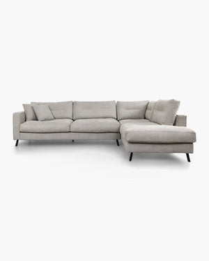 Hoeksalon met longchair in grijs stof