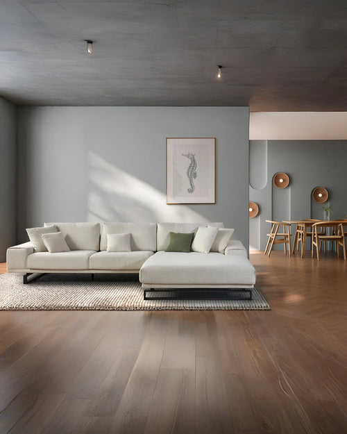 Hoeksalon met XL longchair in ecru stof