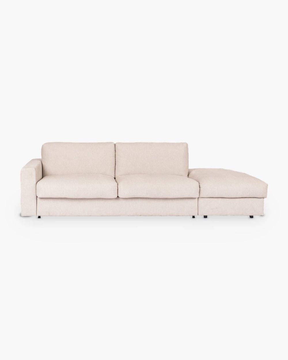 Slaapbank met logeerfunctie in beige stof