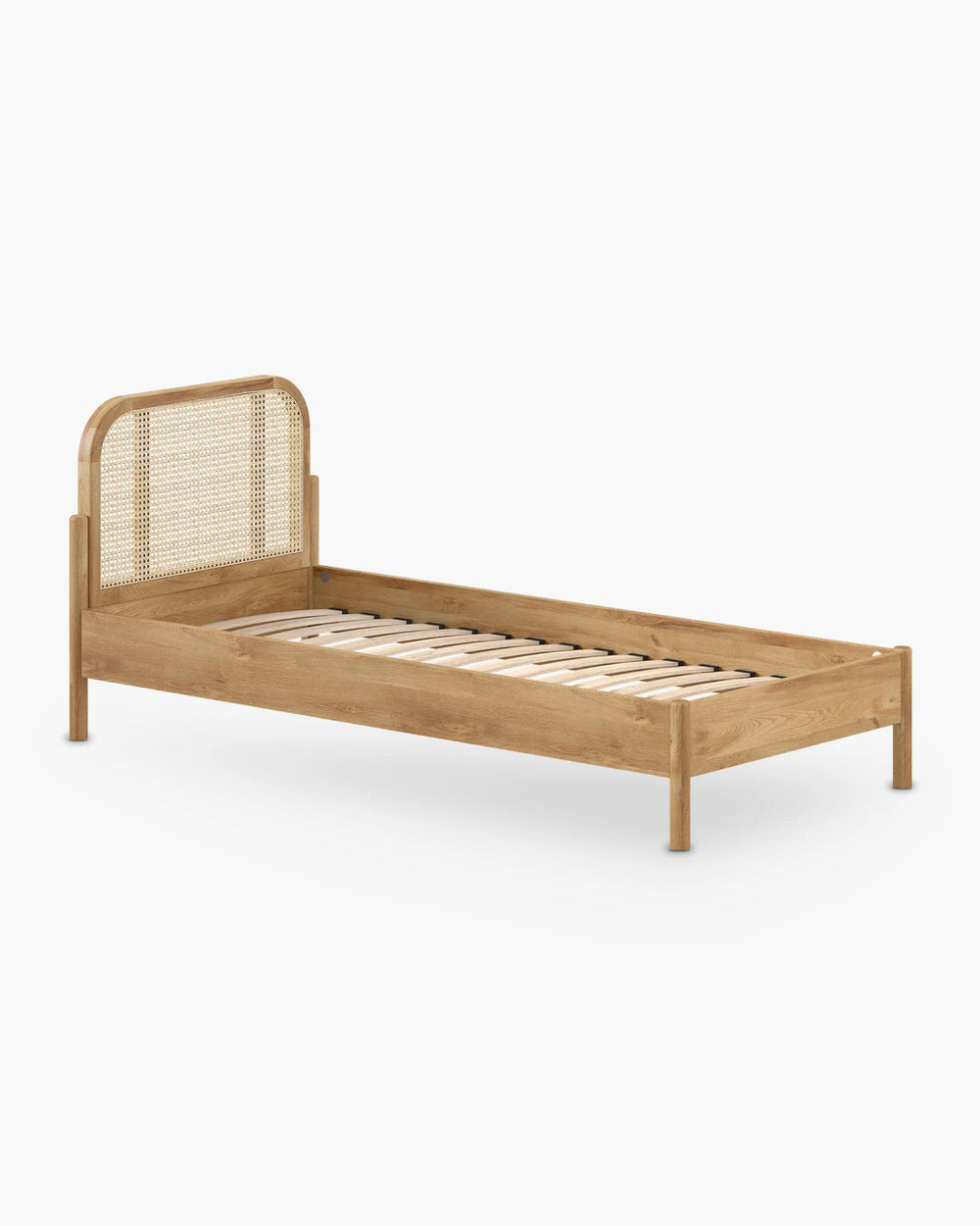 Bedkader 90x200 cm met rotan hoofdbord in eik