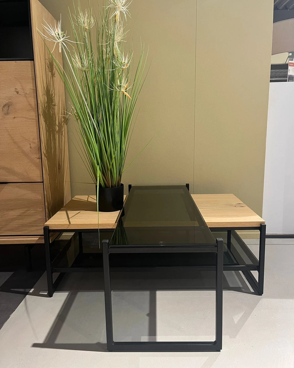 Toonzaalmodel Xooon salontafel Modali in eikfineer en glas