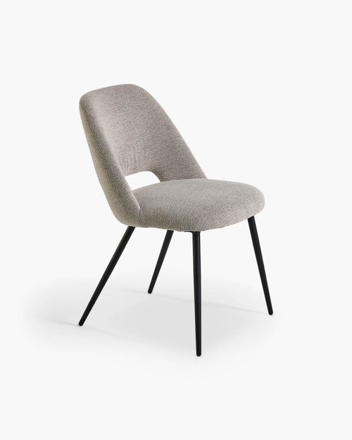Eetkamerstoel met open rugleuning in beige stof