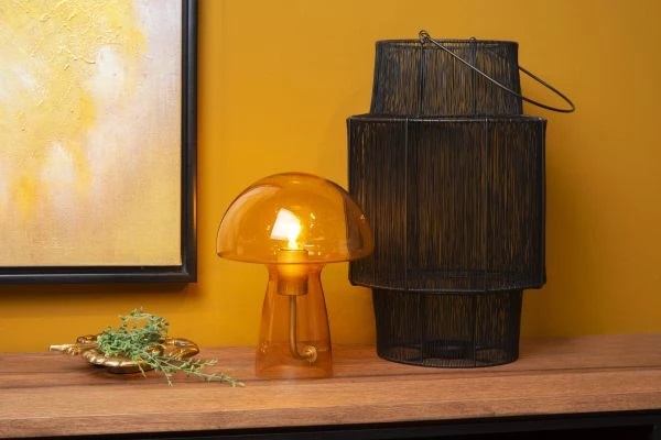 Tafellamp Fungo in glas - oranje