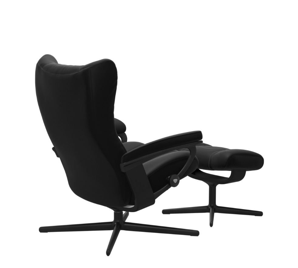 Relaxzetel Wing in leder met voetenbank - zwart