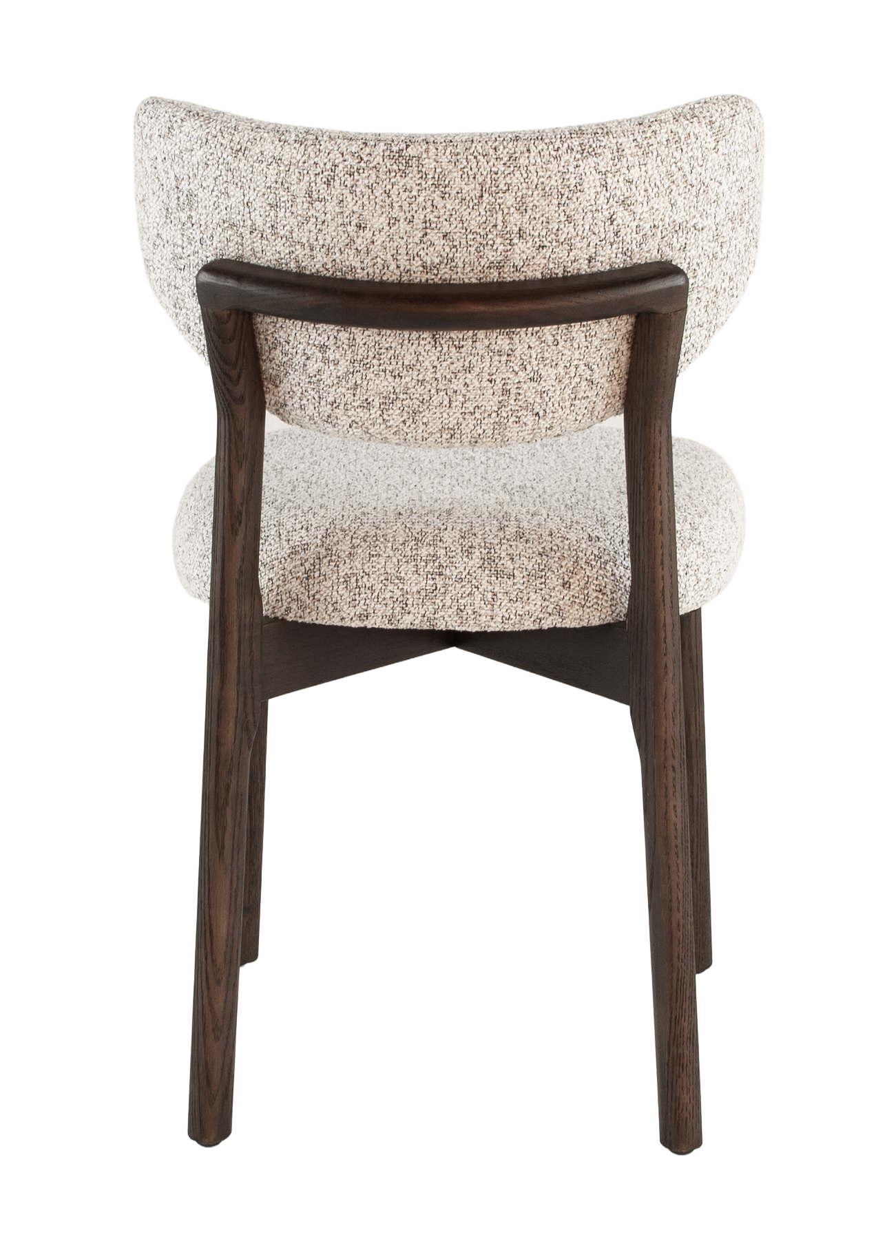 Houten eetkamerstoel met bouclé rug en zitting - beige/donkerbruin
