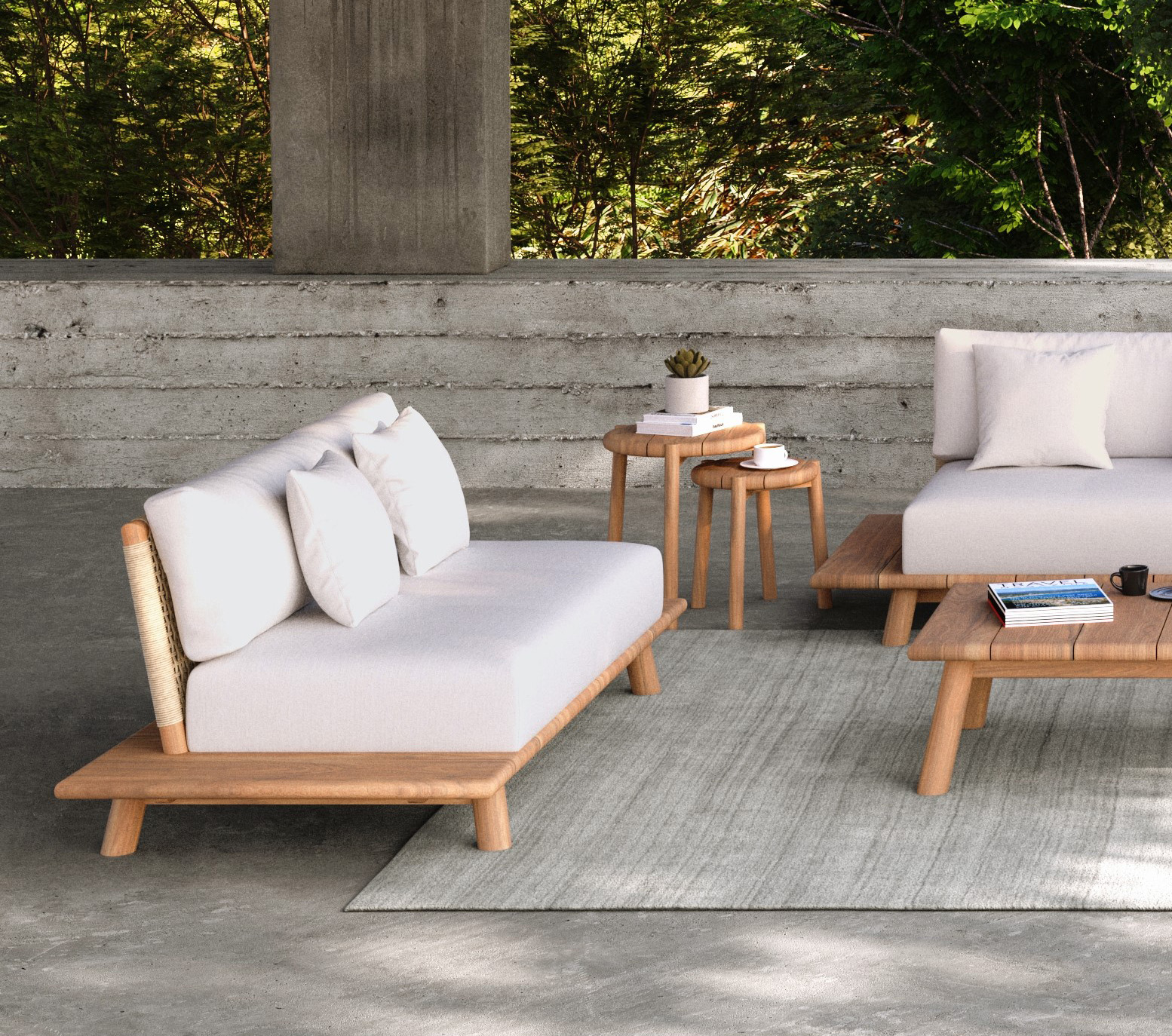 Loungezetel 2-zit - teak/textiel