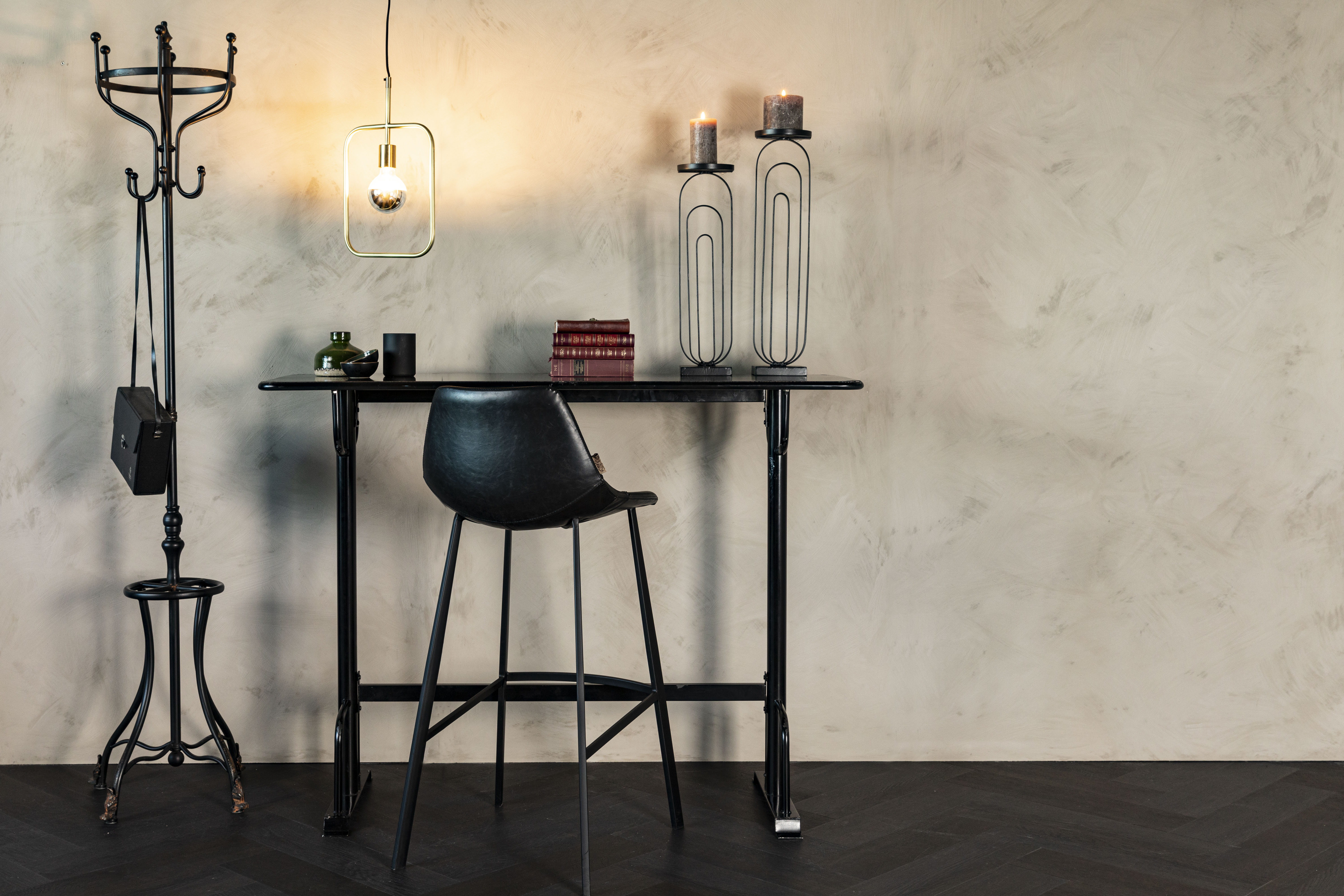 Counterstoel Franky in lederlook 65cm - zwart