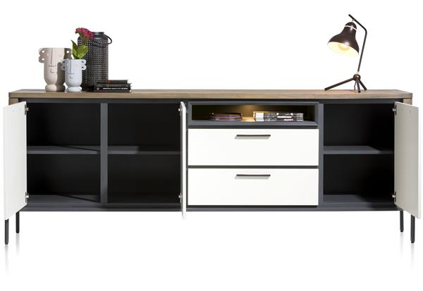 Dressoir 246cm 3 deuren, 2 lades, 1 open vak