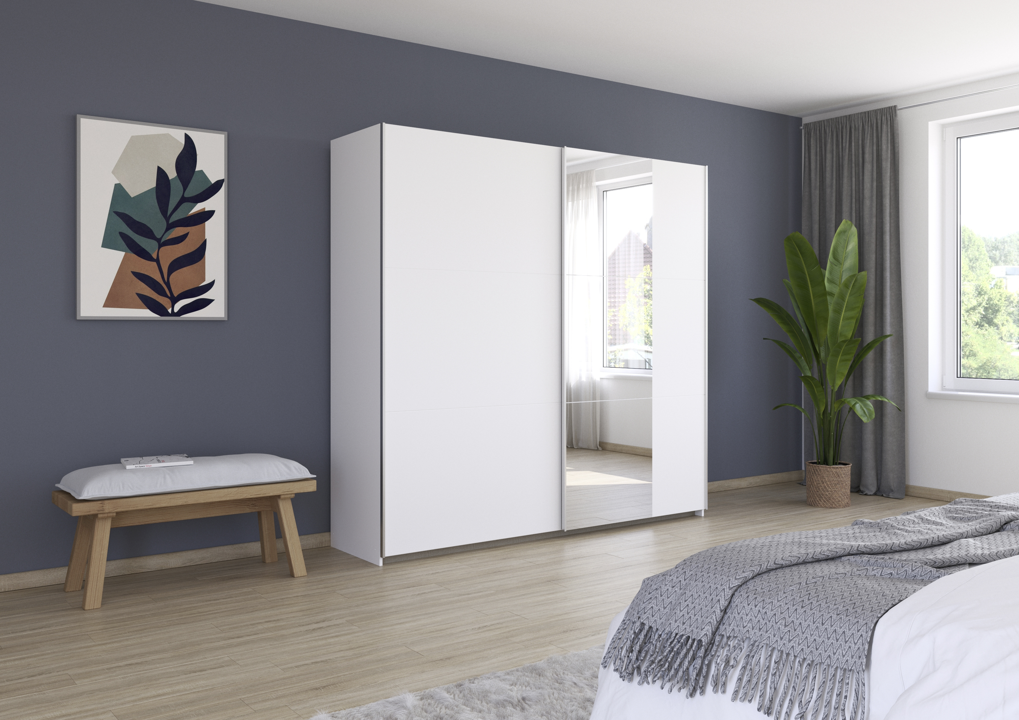 Schuifdeurkast met spiegel 218x210cm - wit