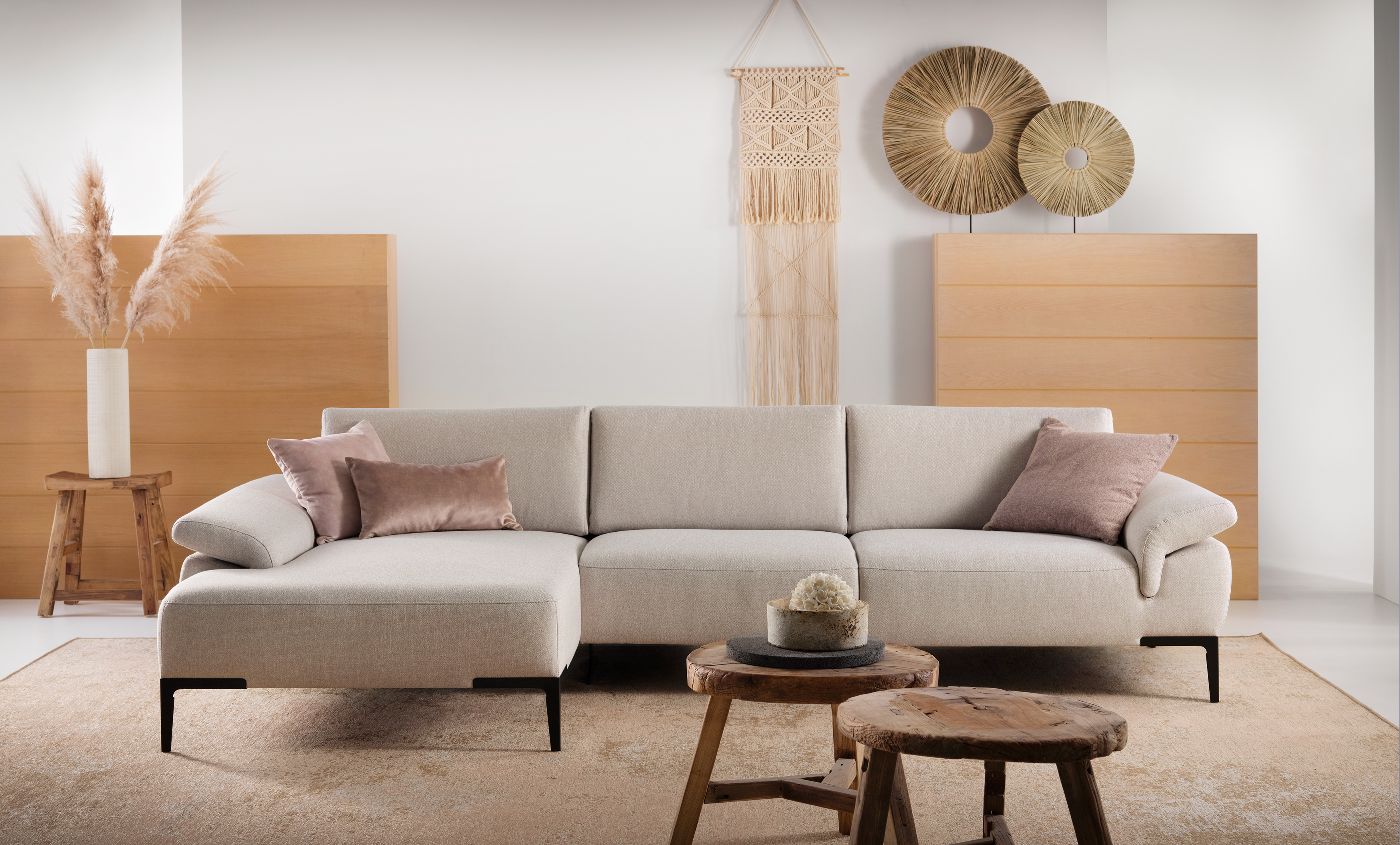 Hoeksalon met longchair (links) - Angora grijs