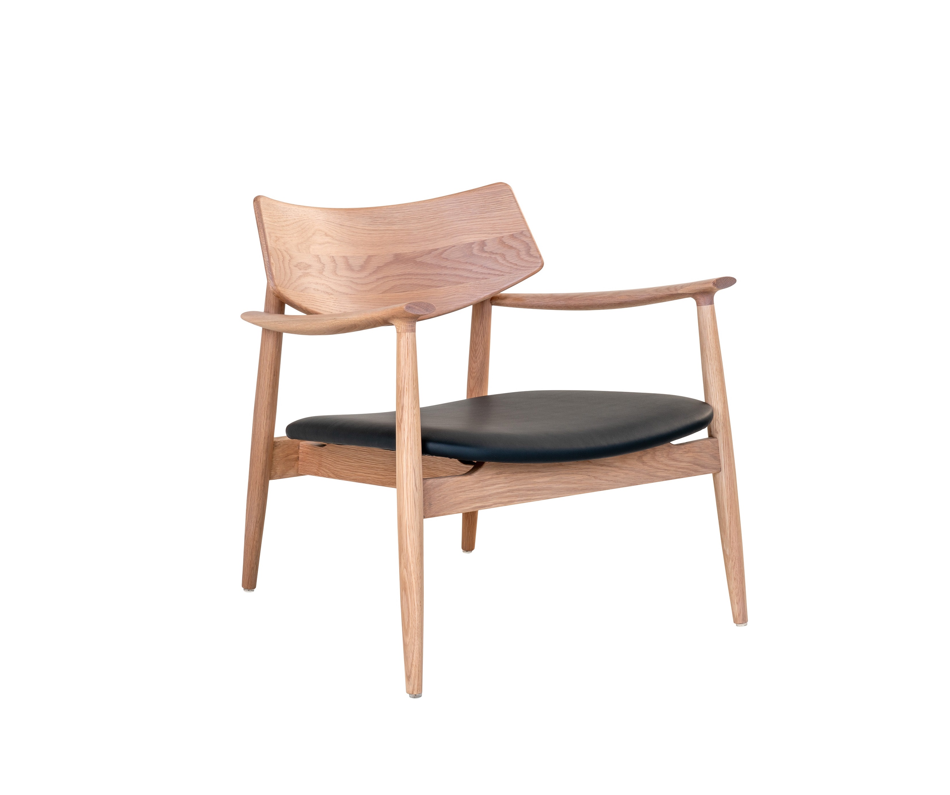 Houten fauteuil met lederlook zitting - natuur eiken/zwart