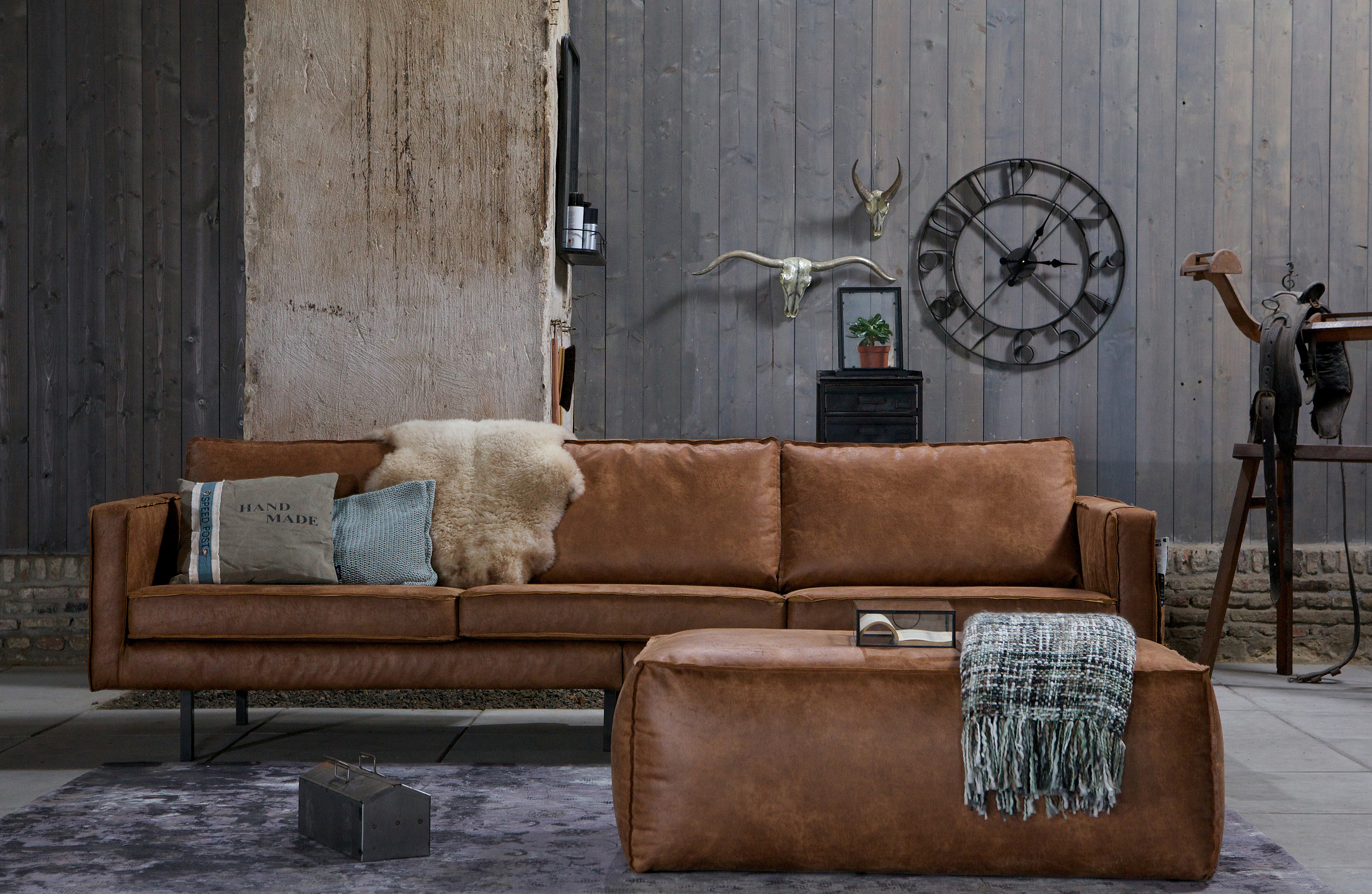 Poef hocker Rodeo - cognac