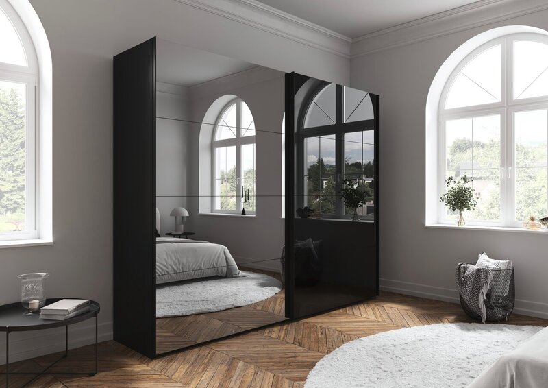 Schuifdeurkast met glas 271x223cm - zwart