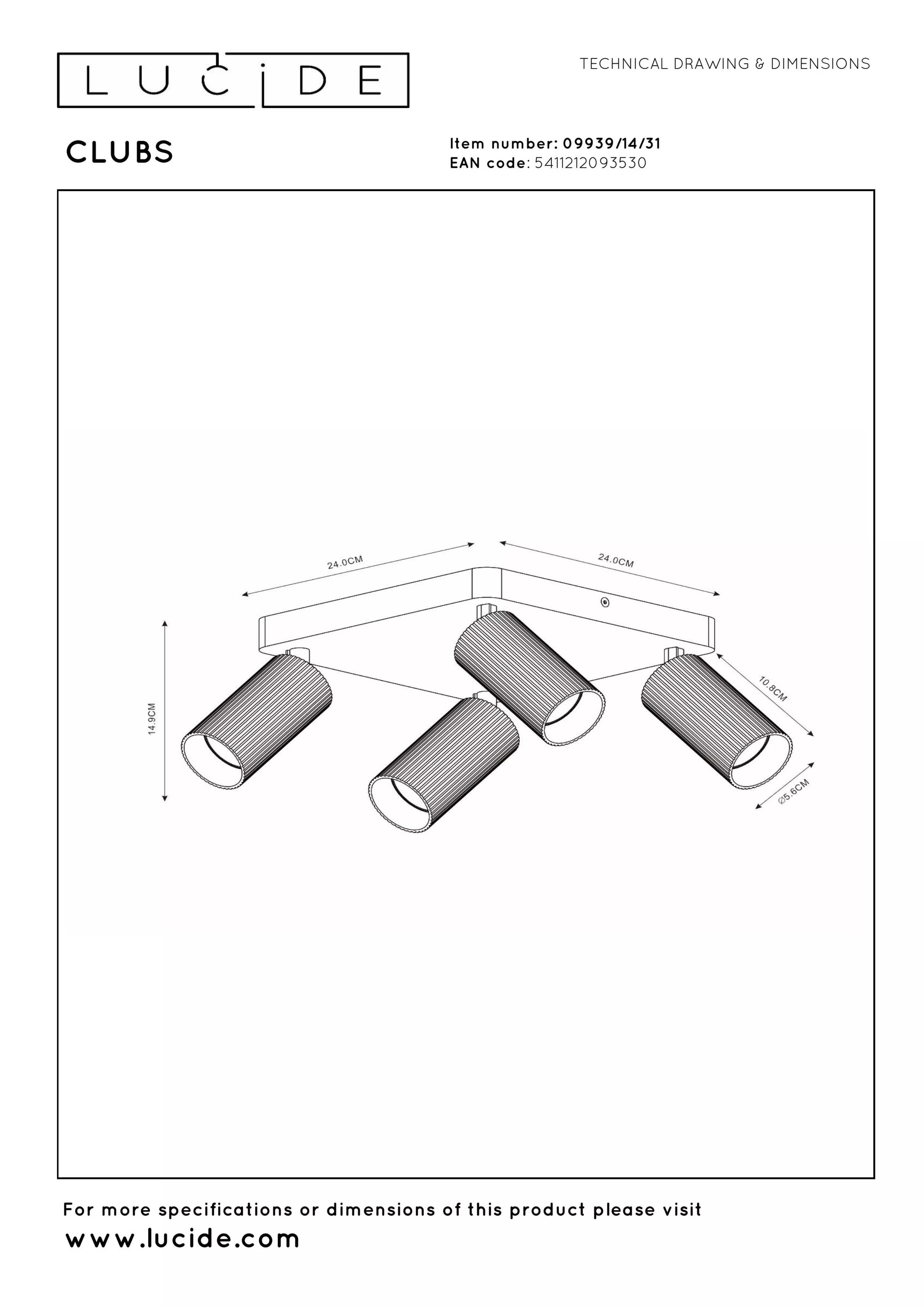 Plafondspots Clubs 4xGU10 - wit