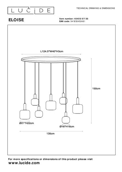 Hanglamp Eloise met zeven pendels - zwart