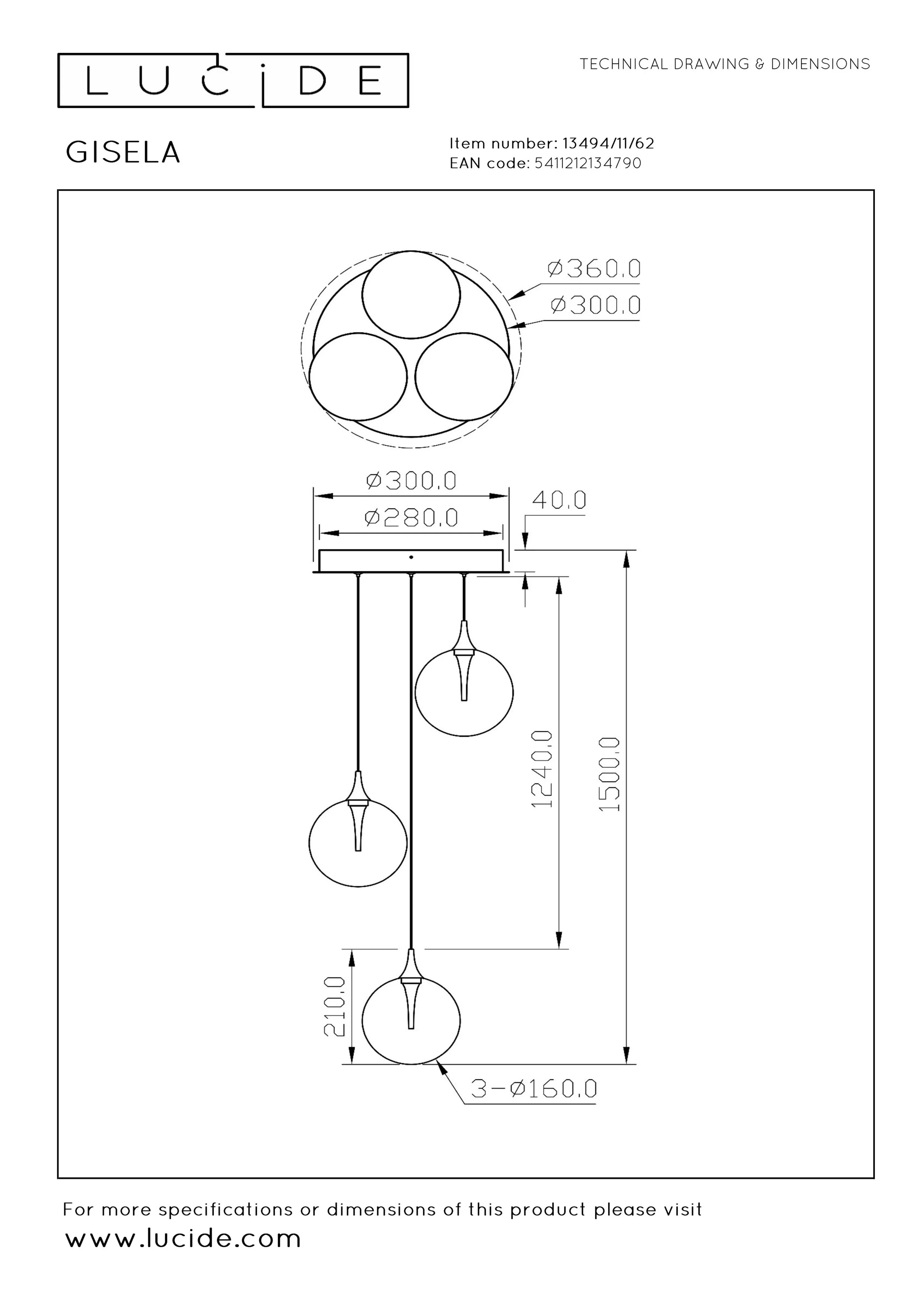 Hanglamp Gisela 3x 4,3W - amber