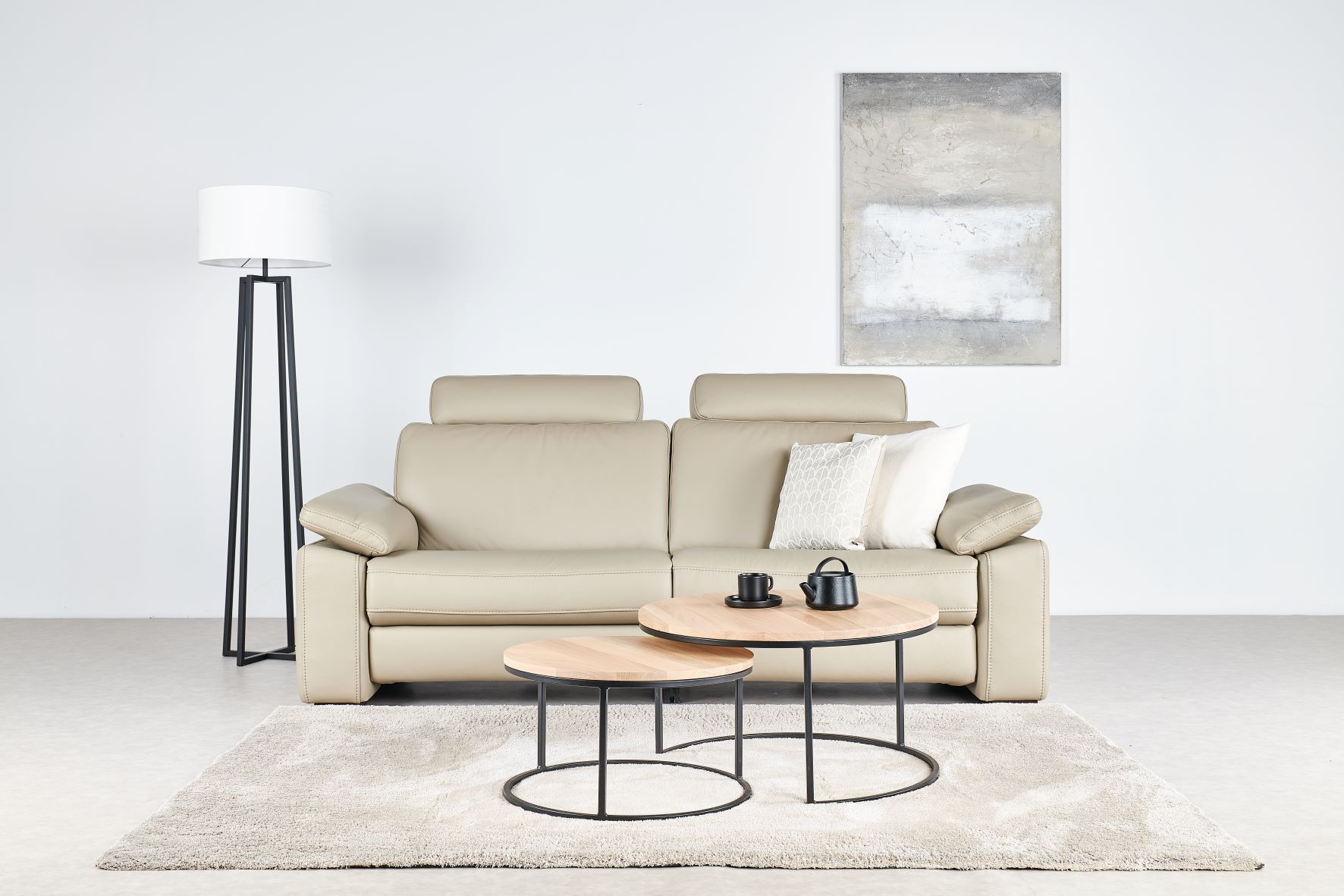 Salon 3-zit in leder - beige