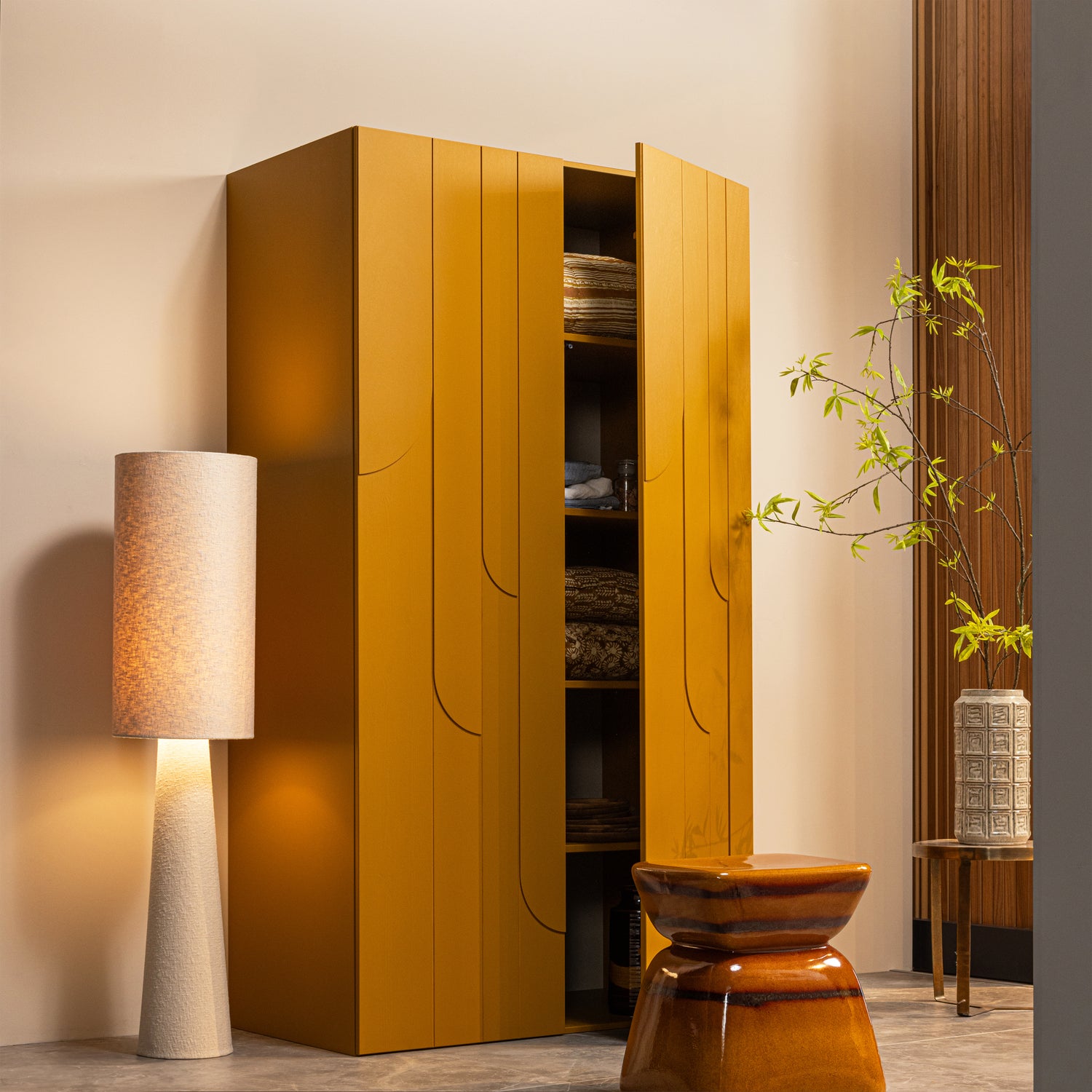 Vloerlamp Loft in bouclé stof - natural