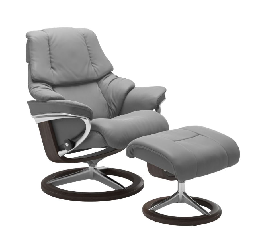 Relaxzetel Reno in leder met voetenbank - Wild Dove grijs