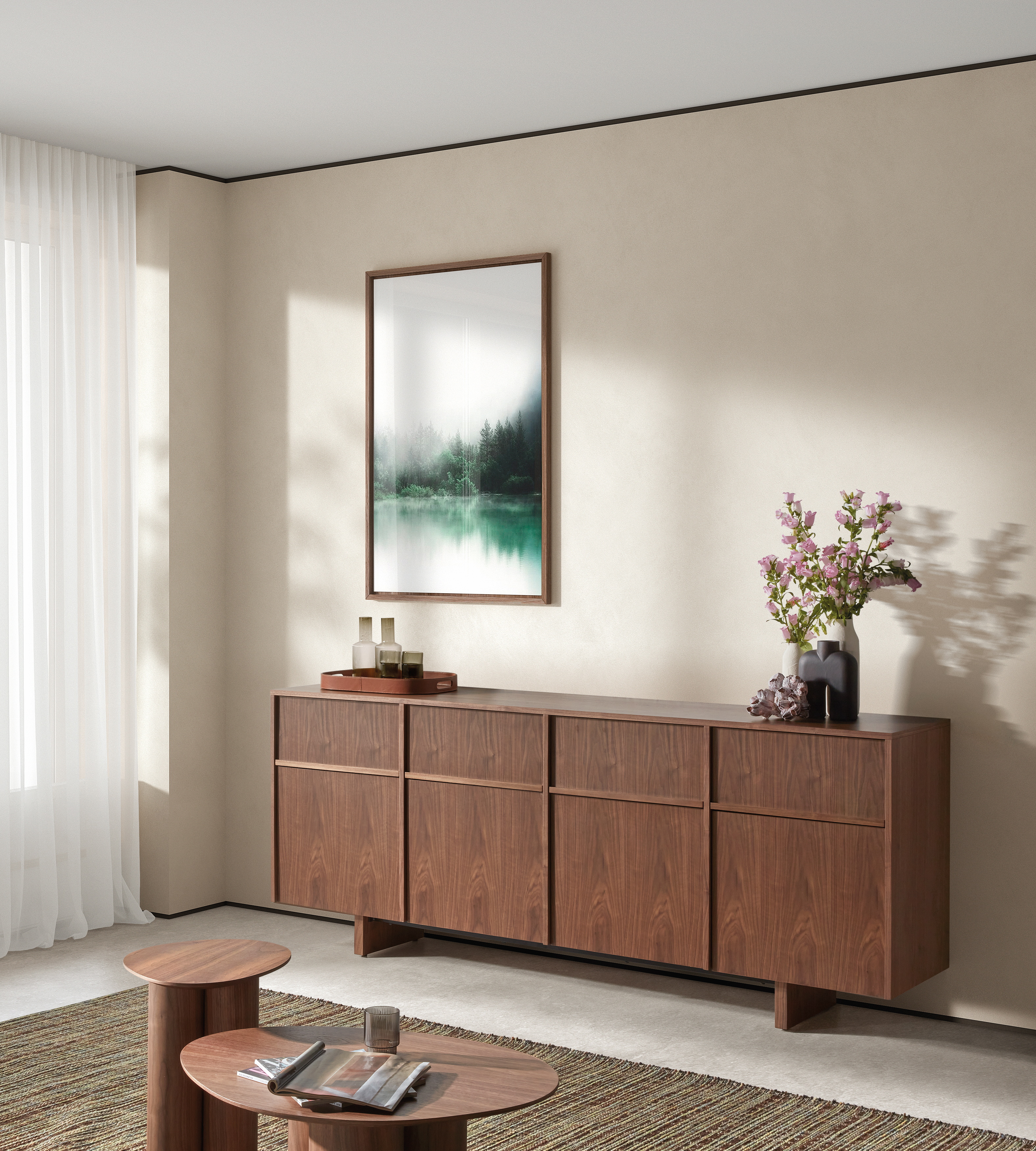 Dressoir met 4 deuren en 4 lades - fineer walnoot
