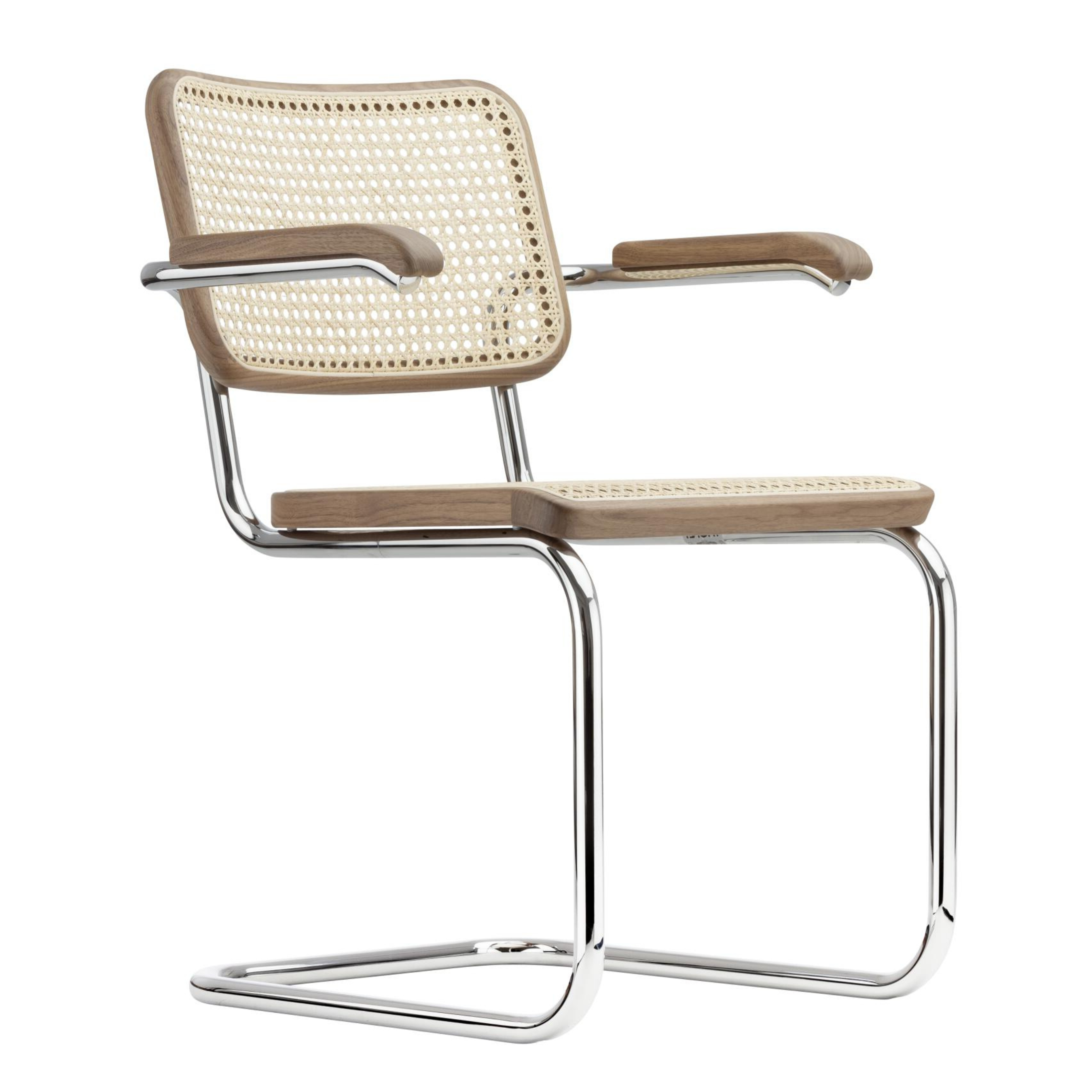 Armstoel S64 V met rotan zitting- natuur beuken/chrome