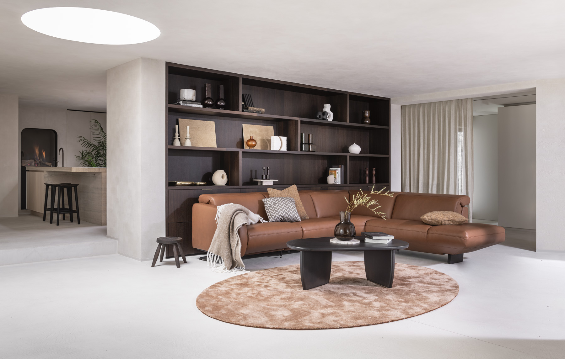 Hoeksalon Rocky in leder - cognac