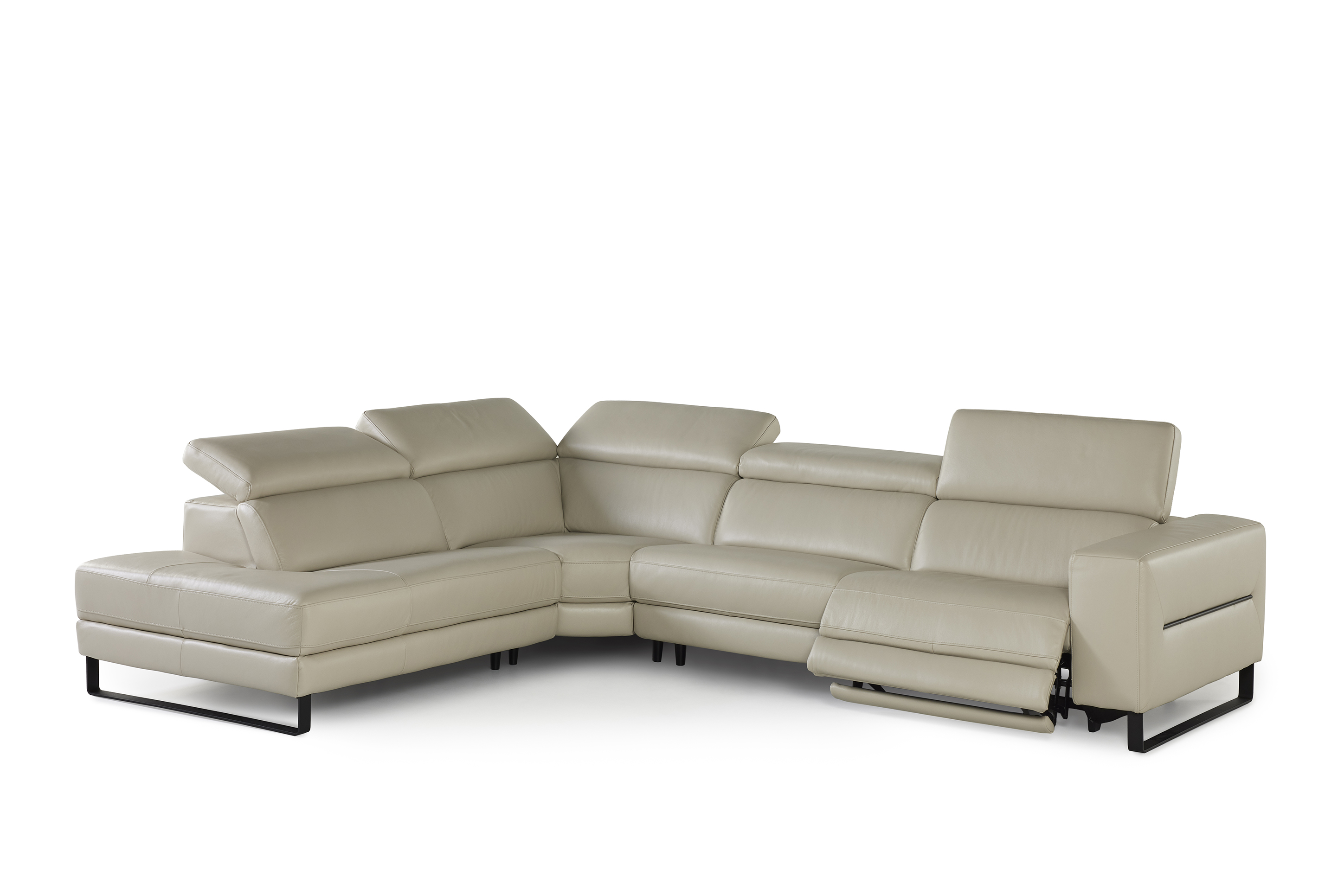 Hoeksalon met elektr. relax - leder: light grey