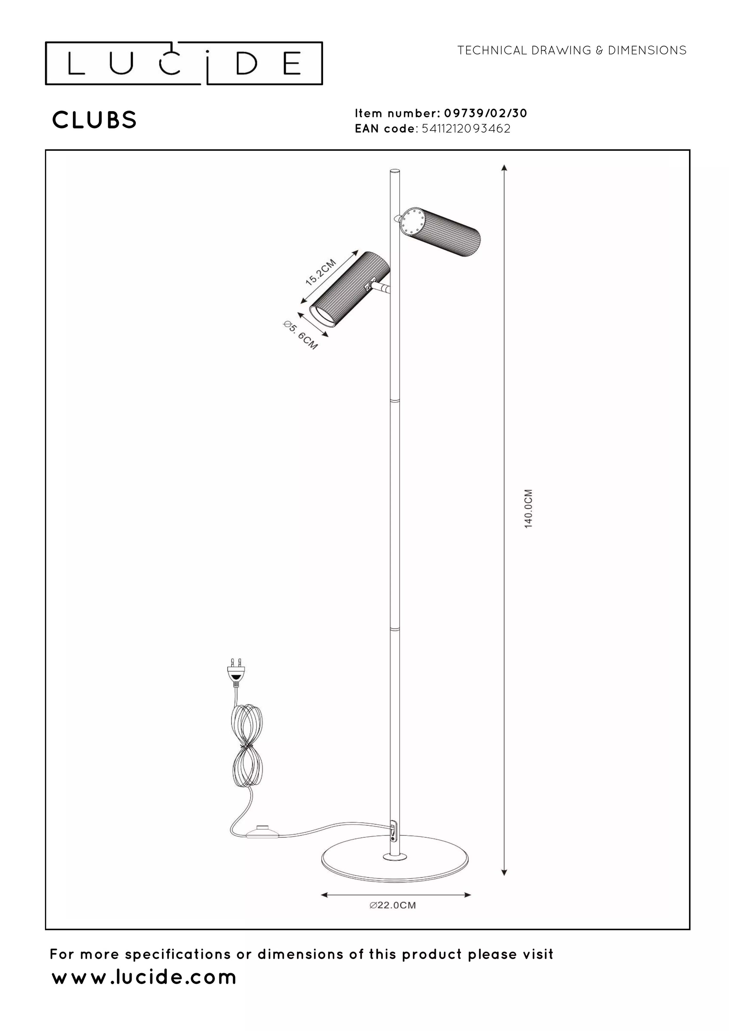 Vloerlamp Clubs 2xGU10 (excl.) - zwart