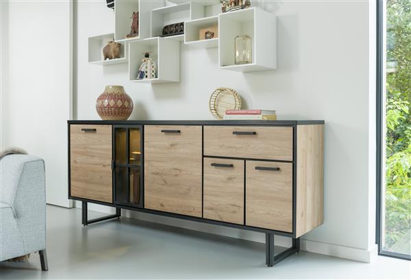 Dressoir 230cm 5 deuren, 1 lade