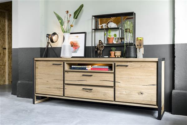 Dressoir Metalo met 2 deuren en 2 lades B210cm - natuur