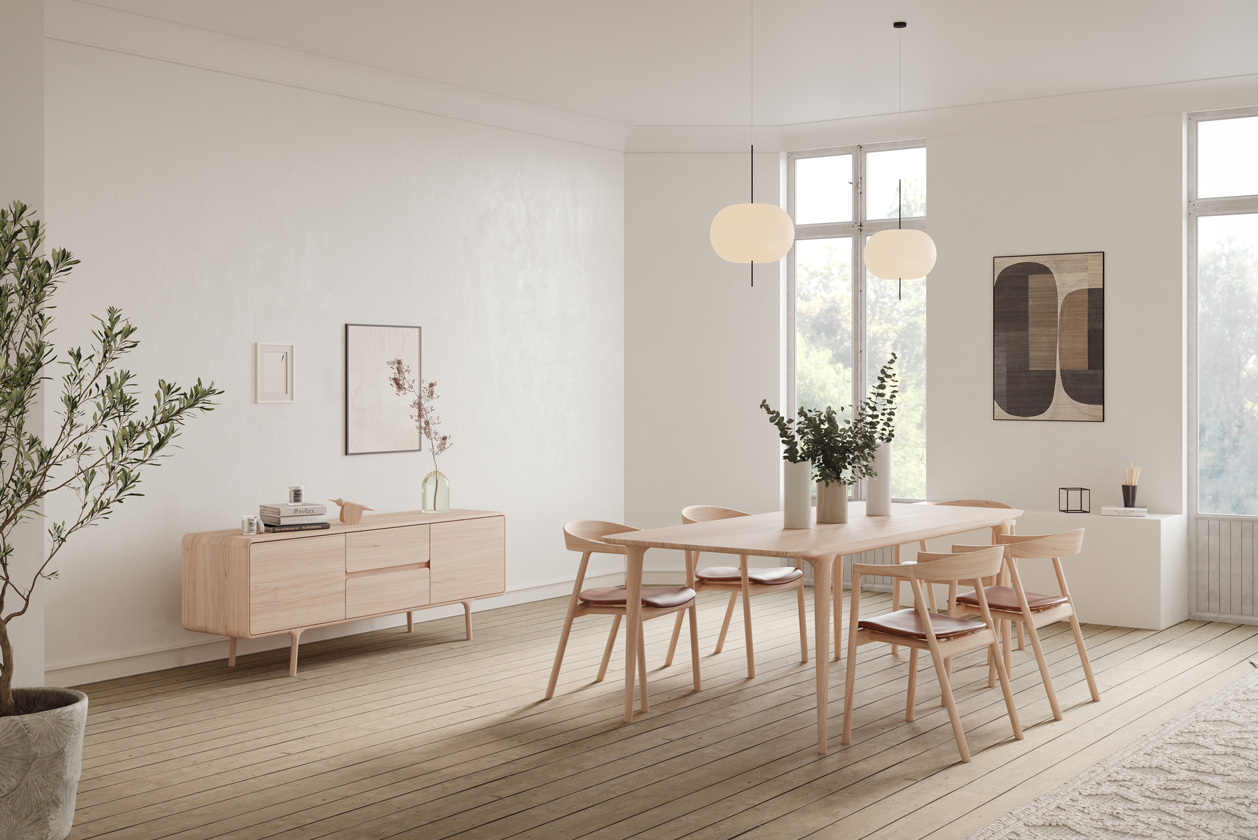 Dressoir Fawn met 2 deuren en 2 lades - White eiken