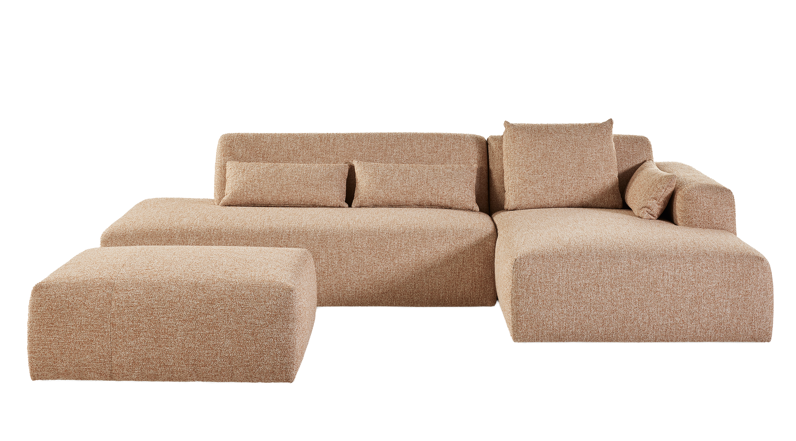 Hoeksalon North met longchair en poef (rechts) - lichtoranje/roze
